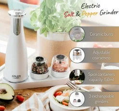 Keittiötarvikkeet^Adler suola- ja pippurimylly elektroninen valkoinen