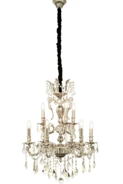 Sisustusvalaisimet^ Aneta Lighting kristallikruunu Allington 9-os. antiikkihopea