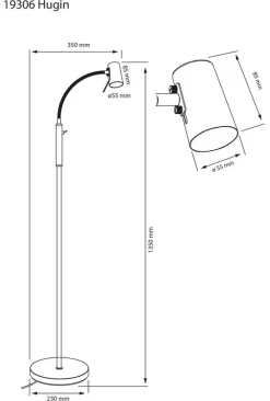 Sisustusvalaisimet^ Aneta Lighting lattiavalaisin Hugin musta
