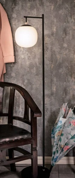 Sisustusvalaisimet^ Aneta Lighting lattiavalaisin Rille musta/valkoinen