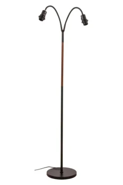 Sisustusvalaisimet^ Aneta Lighting Ljusdal 2-os. lattiavalaisin musta/pähkinä ilman varjostimia