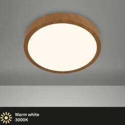 Sisustusvalaisimet^Briloner Runa LED-plafondi Ø 28 cm puu
