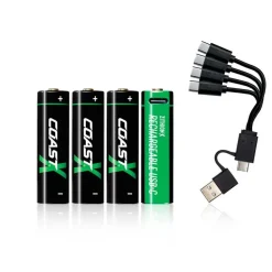 Paristot|Lamput Ja Valaisintarvikkeet^Coast paristo AA USB-C 1.5V 4 kpl sis. latauskaapelin