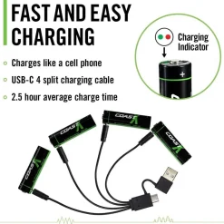 Paristot|Lamput Ja Valaisintarvikkeet^Coast paristo AA USB-C 1.5V 4 kpl sis. latauskaapelin