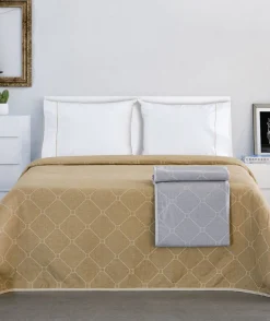 Sisustustekstiilit^Create Home Aamu päiväpeite 2-puoleinen 260x260cm khaki/l.valkoinen