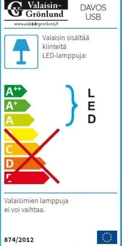 Sisustusvalaisimet^Design by Gru00f6nlund Design by Grönlund Davos USB seinävalaisin valkoinen