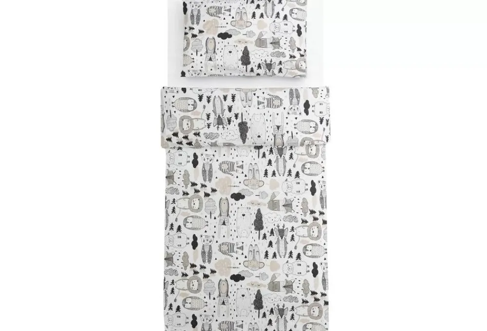 Lastenhuone|Vuodetekstiilit^Familon Kaverit Organic lasten pl+tl setti valk/kaakao 120x160/40x60