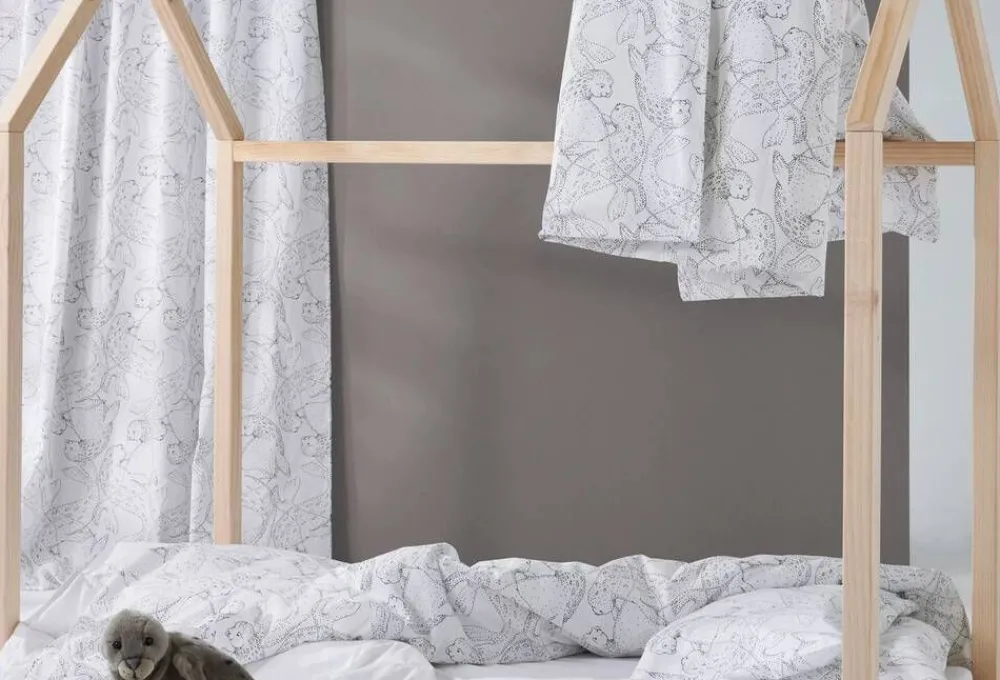 Lastenhuone|Vuodetekstiilit^Familon Norppa Organic lasten pl+tl setti mustavalk 120x160/40x60