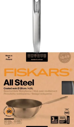 Paistoastiat^Fiskars All Steel Wok 28 cm