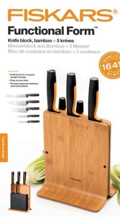 Veitset Ja Leikkuulaudat^Fiskars Functional Form veitsitukki bambu (sis. 5 veistä)