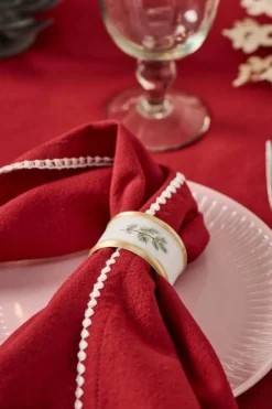 Keittiötekstiilit^IB Laursen lautasliina Dagmar punainen valkoisin tikkauksin