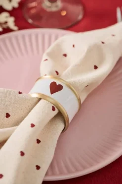 Keittiötekstiilit^IB Laursen lautasliina Valentin punaisilla sydämillä