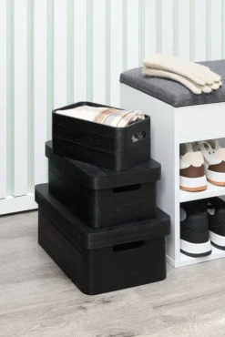 Säilytyskorit Ja Laatikot|Ruoansäilytys Ja Järjestys^4Living puulaatikko kannella 25x17x11 cm musta