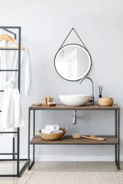 Kellot Ja Peilit^Mirrors and More peili Finchen LED-valolla Ø60 cm musta nahk