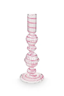 Lyhdyt Ja Kynttilänjalat^Pip Studio kynttilänjalka lasia Swirl M 22 cm Pink