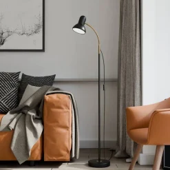 Sisustusvalaisimet^Sessak lattiavalaisin Royal musta/messinki