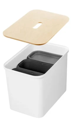 Paperikorit Ja Roska-Astiat^Smartstore Collect lajitteluastiasetti vanerikannella 76 L valkoinen