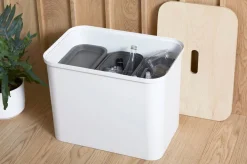 Paperikorit Ja Roska-Astiat^Smartstore Collect lajitteluastiasetti vanerikannella 76 L valkoinen