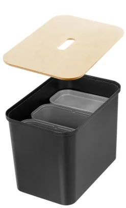 Paperikorit Ja Roska-Astiat^Smartstore Collect lajitteluastiasetti vanerikannella 76 L musta