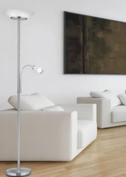 Sisustusvalaisimet^Trio Lighting lattiavalaisin Gerry E27+E14 harjattu teräs