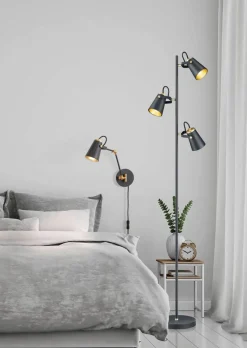 Sisustusvalaisimet^Trio Lighting lattiavalaisin Edward 3xE14 mattamusta/kulta