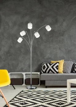 Sisustusvalaisimet^Trio Lighting lattiavalaisin kaari Tommy 5-os E14 harjattu t