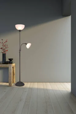 Sisustusvalaisimet^Trio Lighting lattiavalaisin Country E27+E14 rustiikki