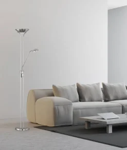 Sisustusvalaisimet^Trio Lighting LED lattiavalaisin Spock uplighter harjattu te