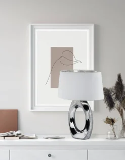 Sisustusvalaisimet^Trio Lighting pöytävalaisin Taba 52 cm E27 hopea/valkoinen