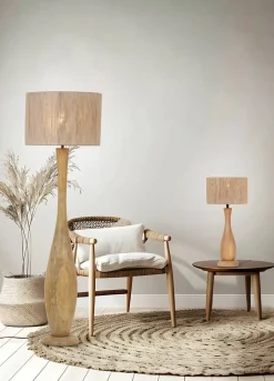 Sisustusvalaisimet^Trio Lighting pöytävalaisin Toba E27 puu/beige