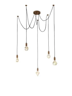 Sisustusvalaisimet^Trio Lighting riippuvalaisin Cord 5-os E27 antiikkikupari