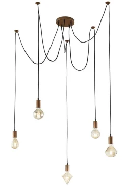 Sisustusvalaisimet^Trio Lighting riippuvalaisin Cord 5-os E27 antiikkikupari