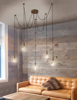 Sisustusvalaisimet^Trio Lighting riippuvalaisin Cord 5-os E27 antiikkikupari