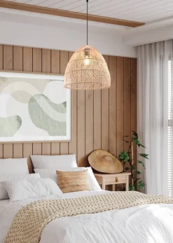 Sisustusvalaisimet^Trio Lighting riippuvalaisin Rike E27 rottinki