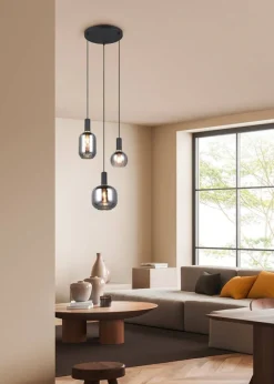 Sisustusvalaisimet^Trio Lighting riippuvalaisin Diva 3-os E27 mattamusta/kromat