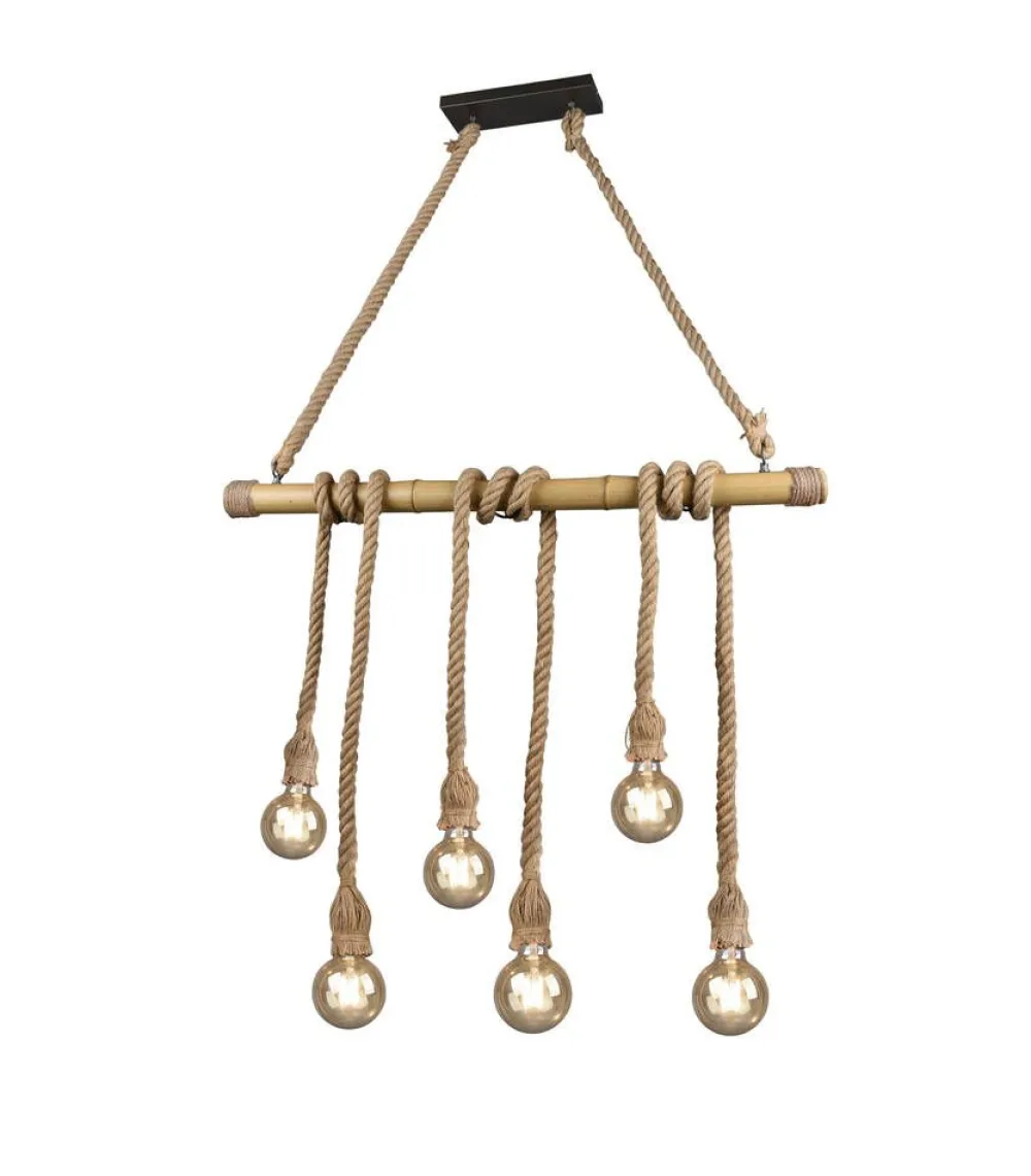 Sisustusvalaisimet^Trio Lighting riippuvalaisin Wilma 6xE27 bambu/sisal