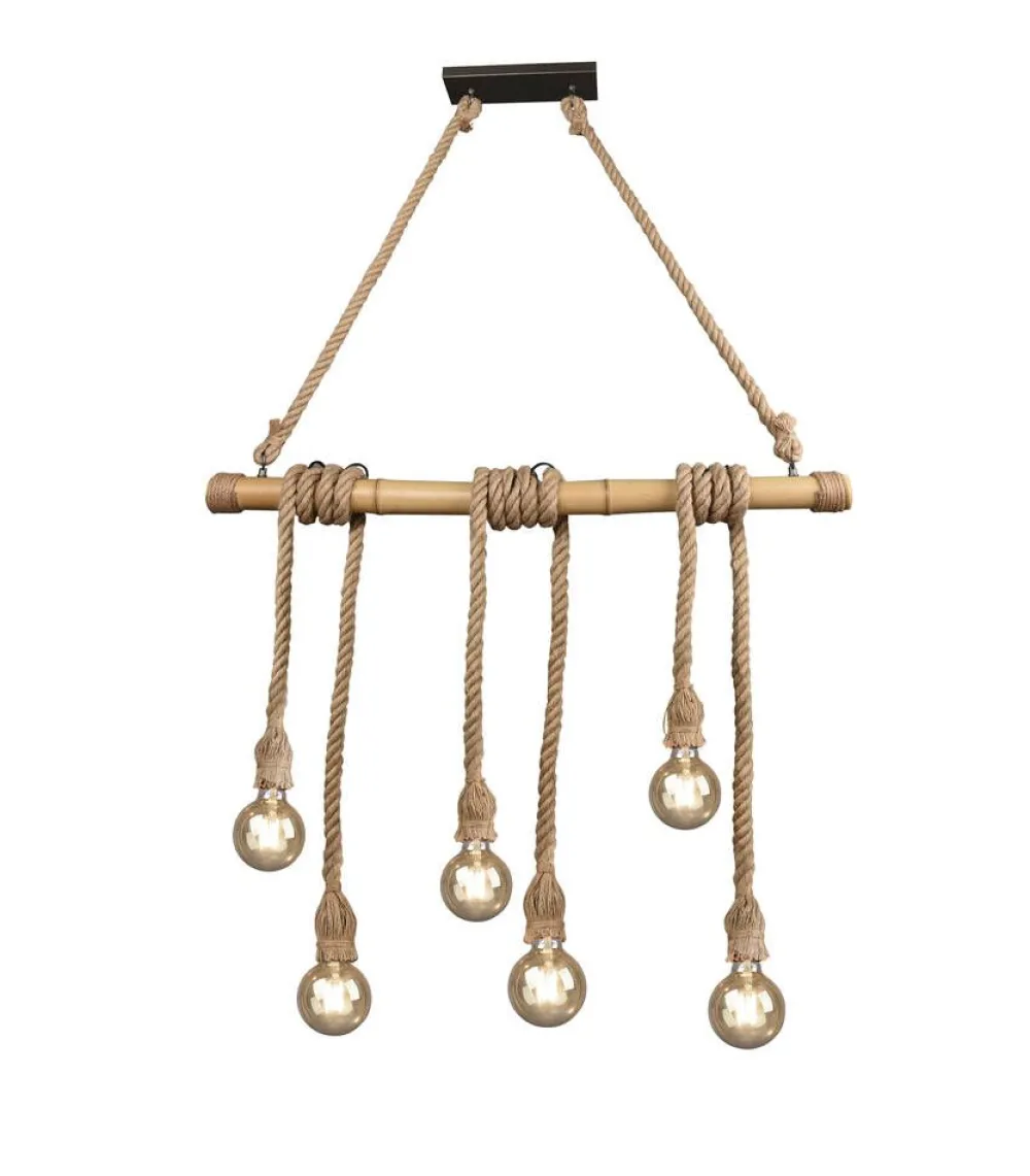 Sisustusvalaisimet^Trio Lighting riippuvalaisin Wilma 6xE27 bambu/sisal