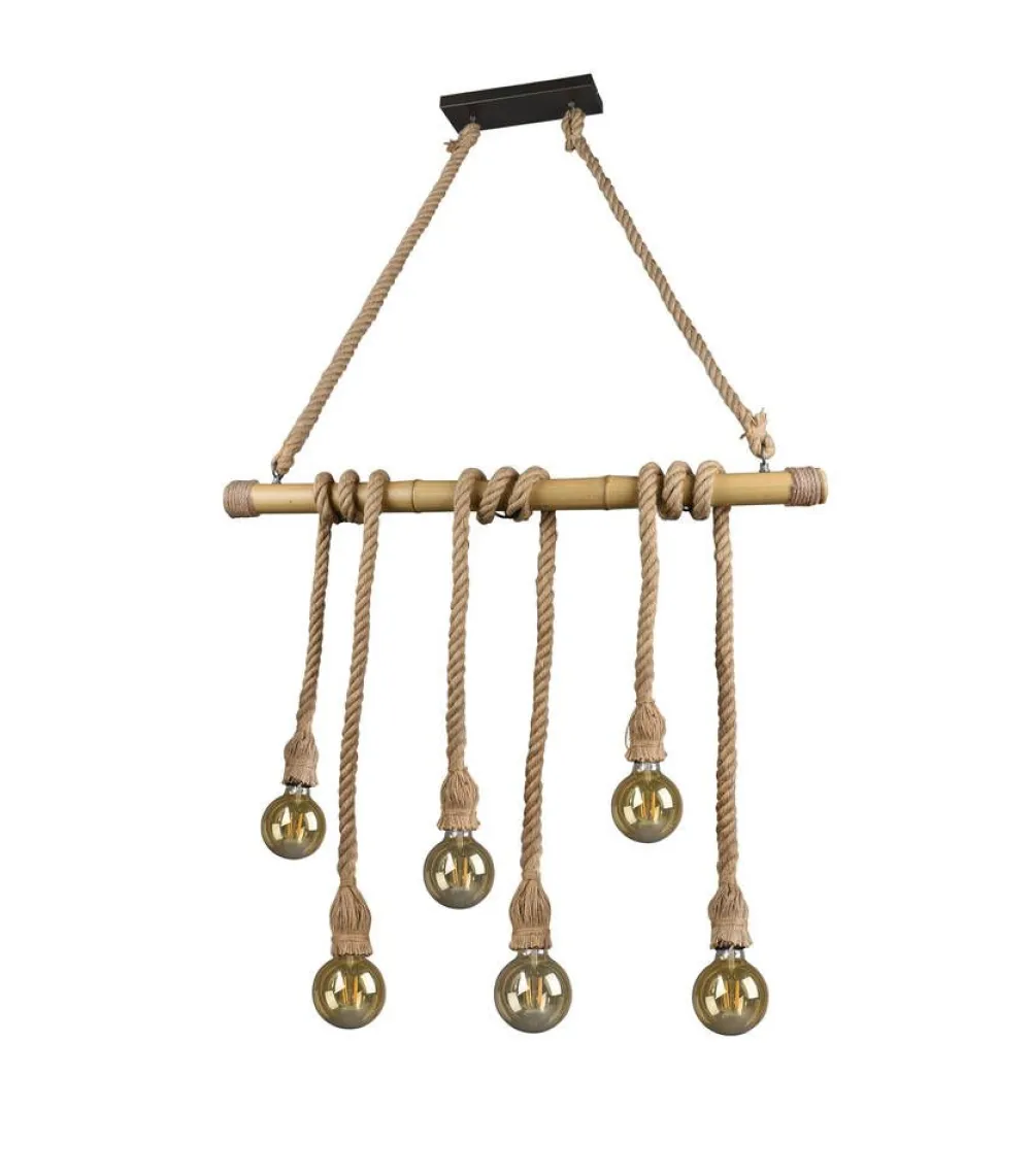 Sisustusvalaisimet^Trio Lighting riippuvalaisin Wilma 6xE27 bambu/sisal