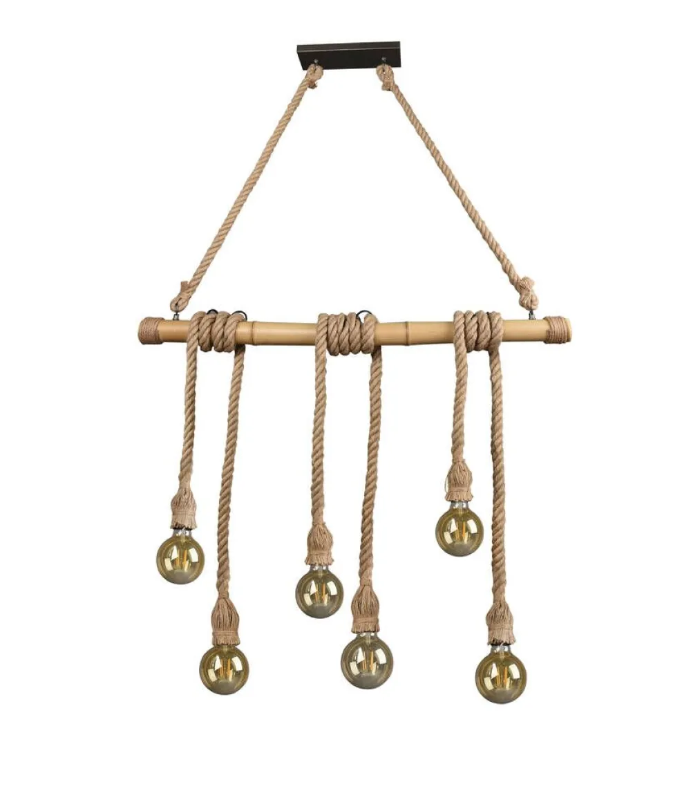 Sisustusvalaisimet^Trio Lighting riippuvalaisin Wilma 6xE27 bambu/sisal