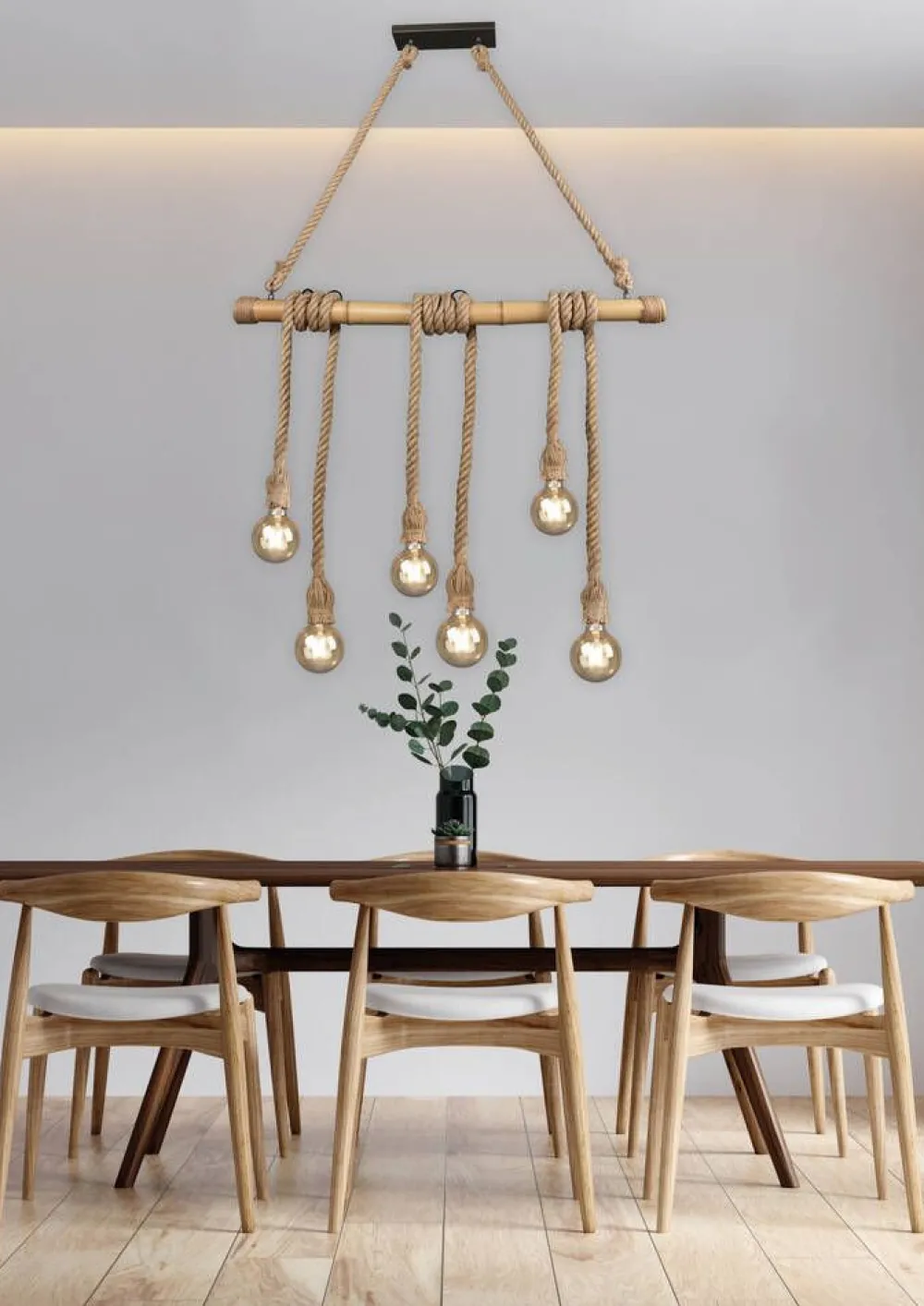 Sisustusvalaisimet^Trio Lighting riippuvalaisin Wilma 6xE27 bambu/sisal