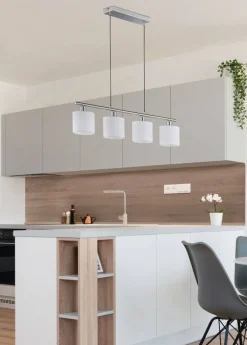 Sisustusvalaisimet^Trio Lighting riippuvalaisin Tommy 4xE14 harjattu teräs/valk