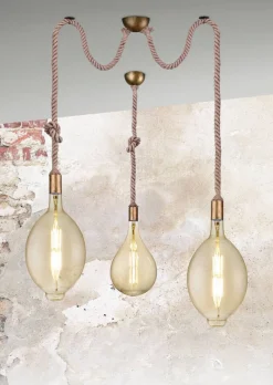 Sisustusvalaisimet^Trio Lighting riippuvalaisin Rope 1-os E27 antiikkimessinki