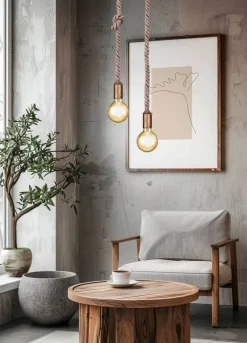 Sisustusvalaisimet^Trio Lighting riippuvalaisin Rope 1-os E27 antiikkimessinki