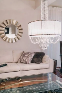 Sisustusvalaisimet^Virvatuli plafondi Sibylla 50 cm harmaa + kristalliprismat