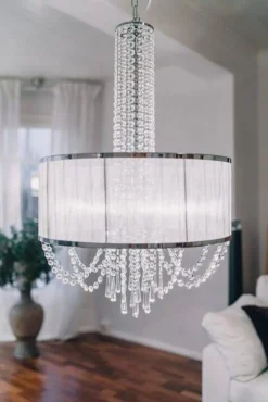 Sisustusvalaisimet^Virvatuli plafondi Sibylla 50 cm harmaa + kristalliprismat