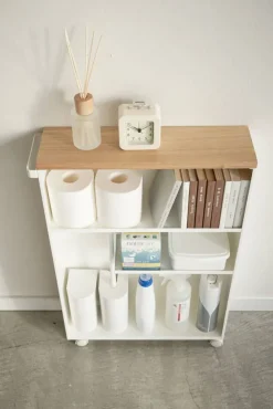 Kylpyhuoneen Säilytys|Hyllyt Ja Telineet^Yamazaki kapea hyllykkö pyörillä Tower valkoinen