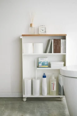 Kylpyhuoneen Säilytys|Hyllyt Ja Telineet^Yamazaki kapea hyllykkö pyörillä Tower valkoinen