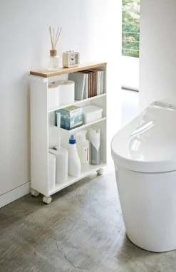 Kylpyhuoneen Säilytys|Hyllyt Ja Telineet^Yamazaki kapea hyllykkö pyörillä Tower valkoinen