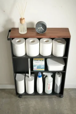 Kylpyhuoneen Säilytys|Hyllyt Ja Telineet^Yamazaki kapea hyllykkö pyörillä Tower musta