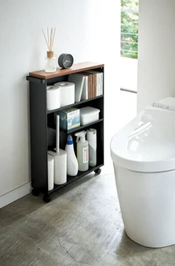 Kylpyhuoneen Säilytys|Hyllyt Ja Telineet^Yamazaki kapea hyllykkö pyörillä Tower musta